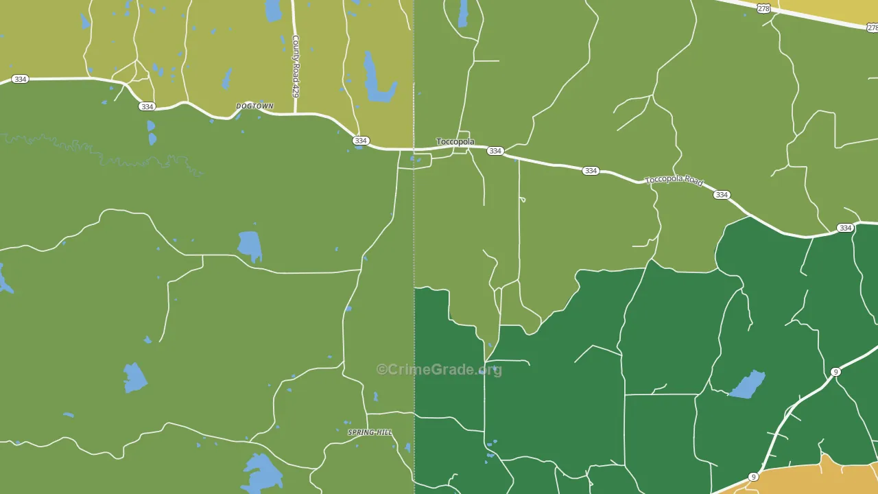 Toccopola, MS Map of Vandalism Rates