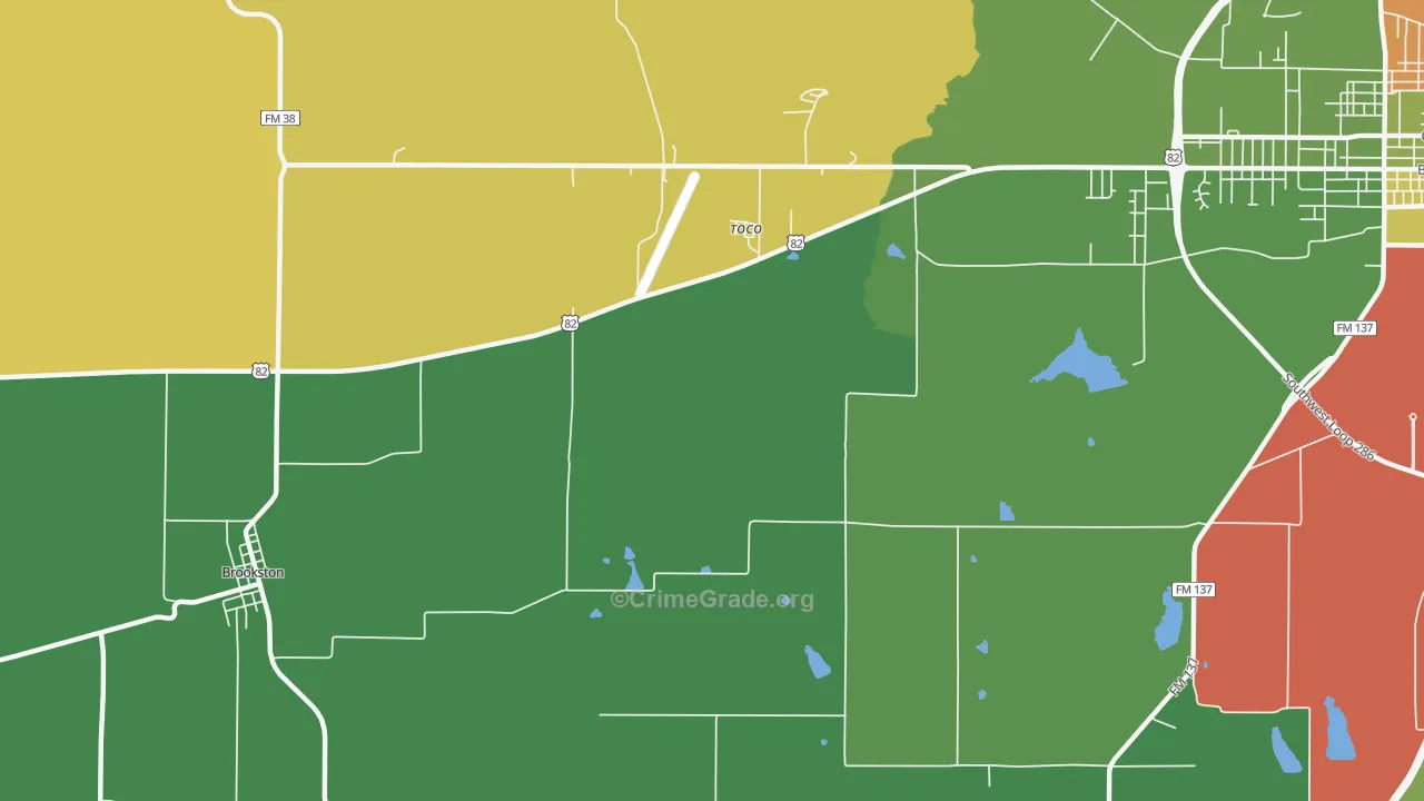 Toco, TX Map of Vandalism Rates