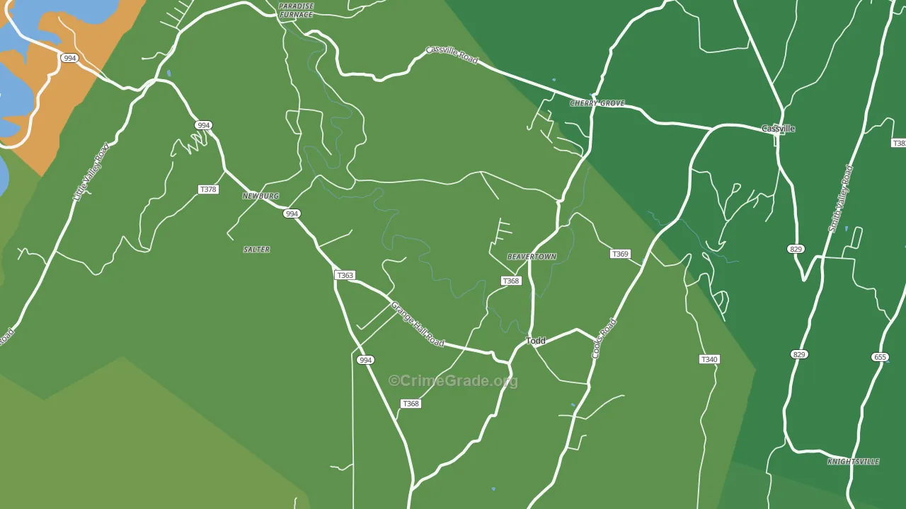 Todd, PA Map of Vandalism Rates