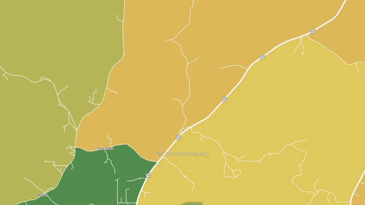 Toddtown, AL Map of Vandalism Rates
