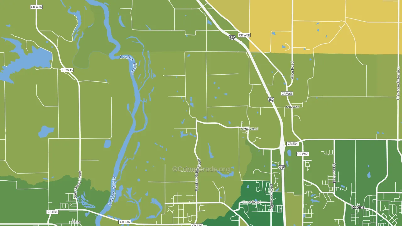 Toddville, IA Map of Vandalism Rates