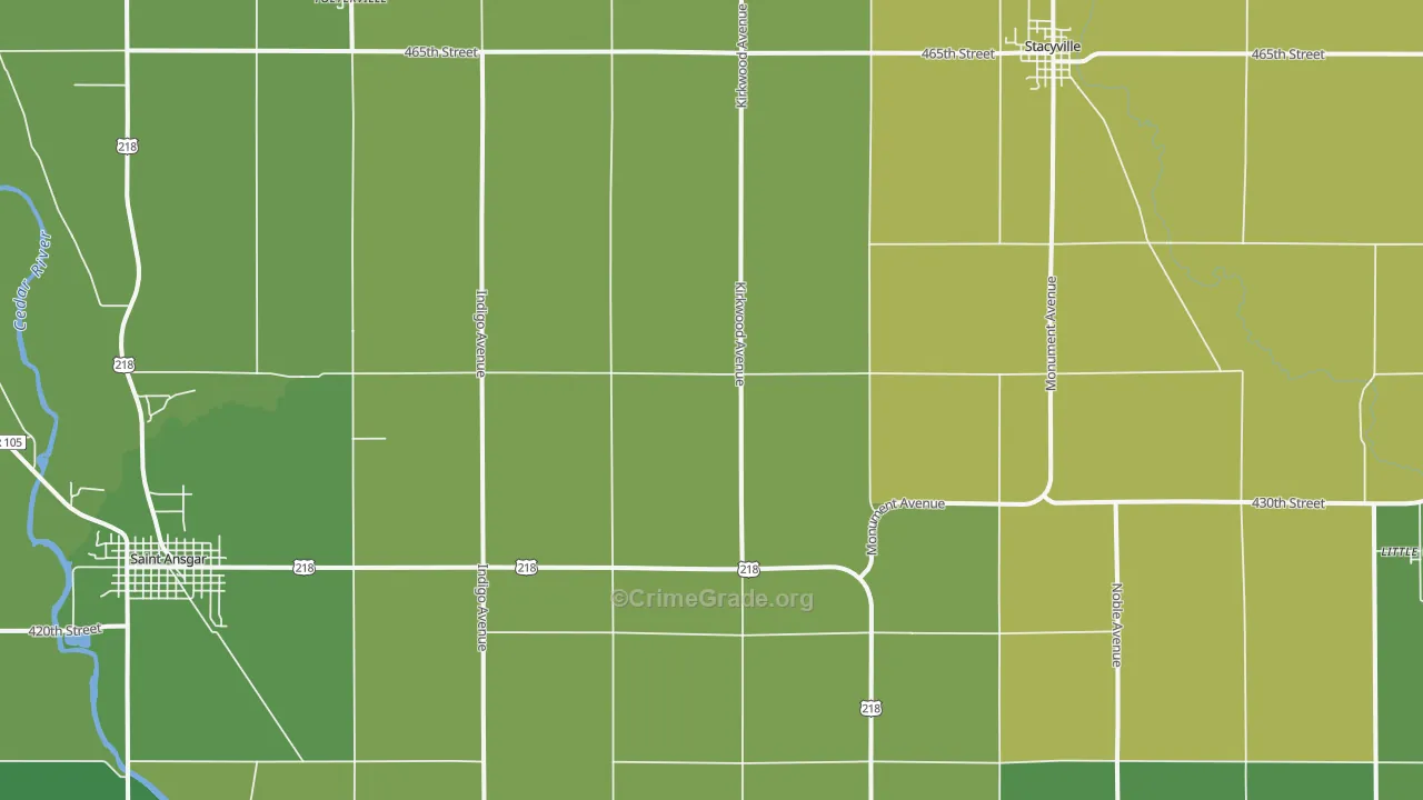 Toeterville, IA Map of Vandalism Rates