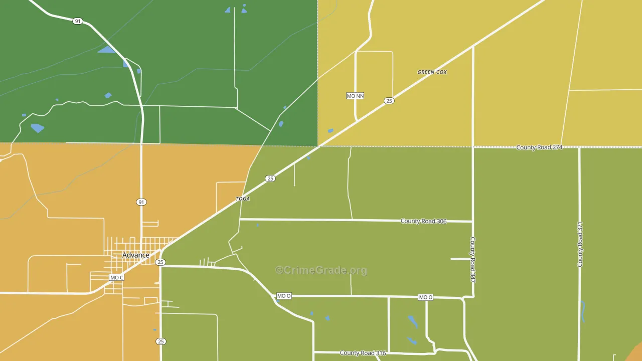 Toga, MO Map of Vandalism Rates