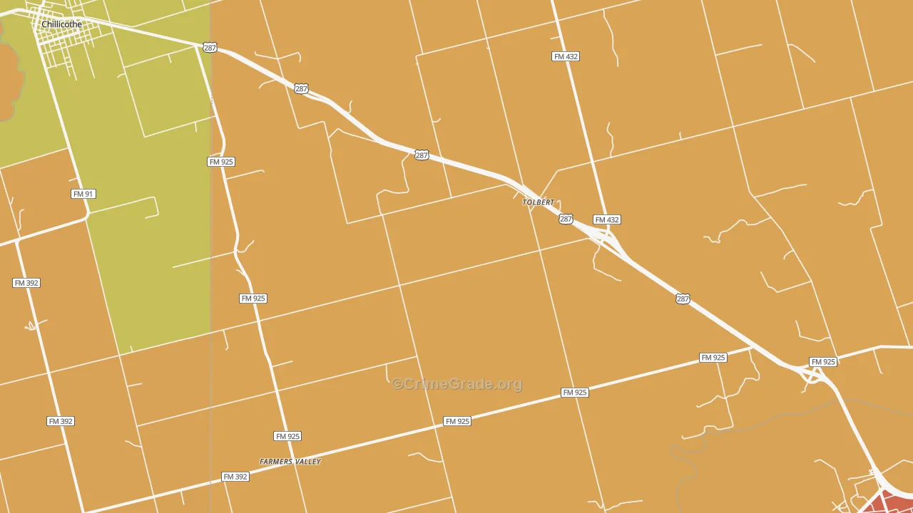 Tolbert, TX Map of Vandalism Rates
