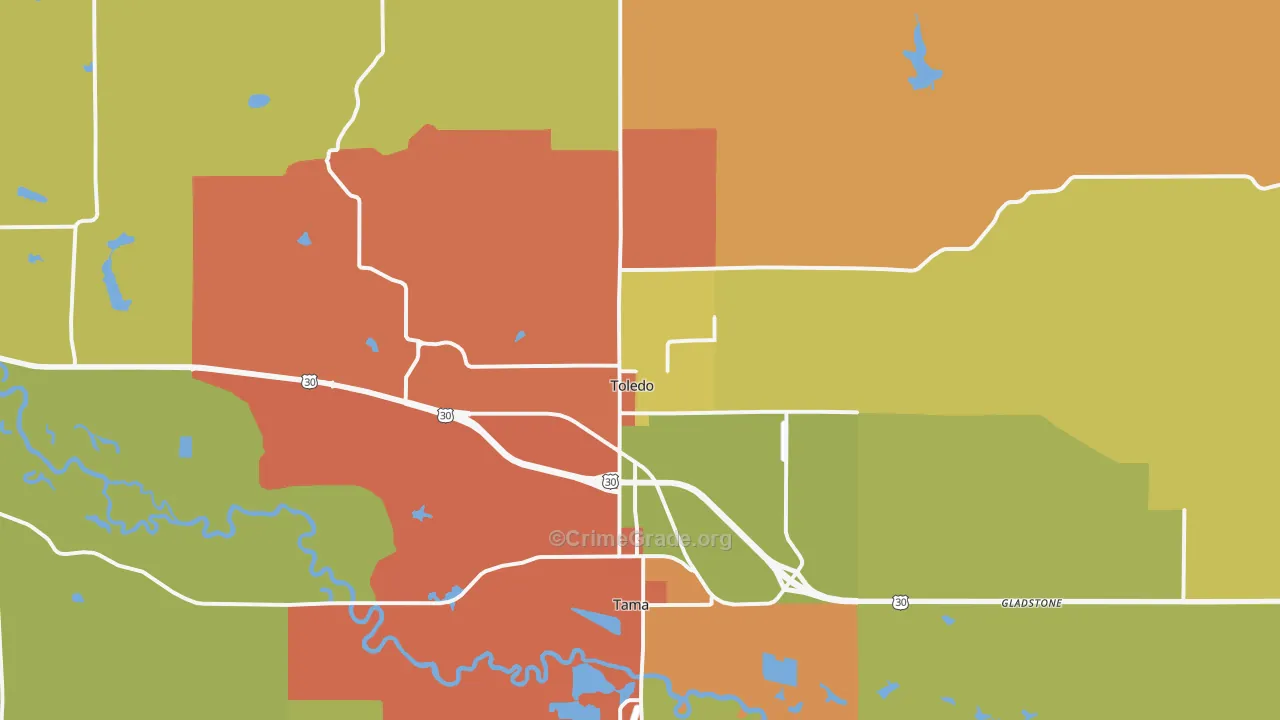 Toledo, IA Map of Vandalism Rates