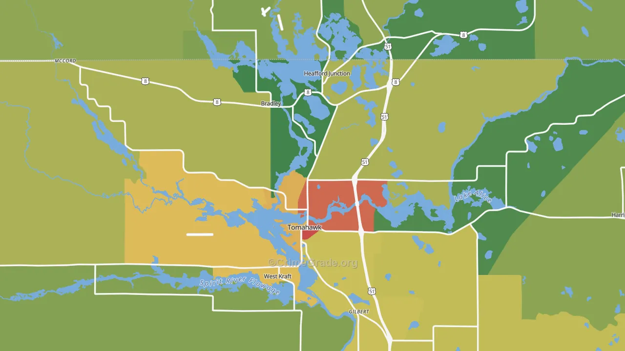 Tomahawk, WI Map of Vandalism Rates