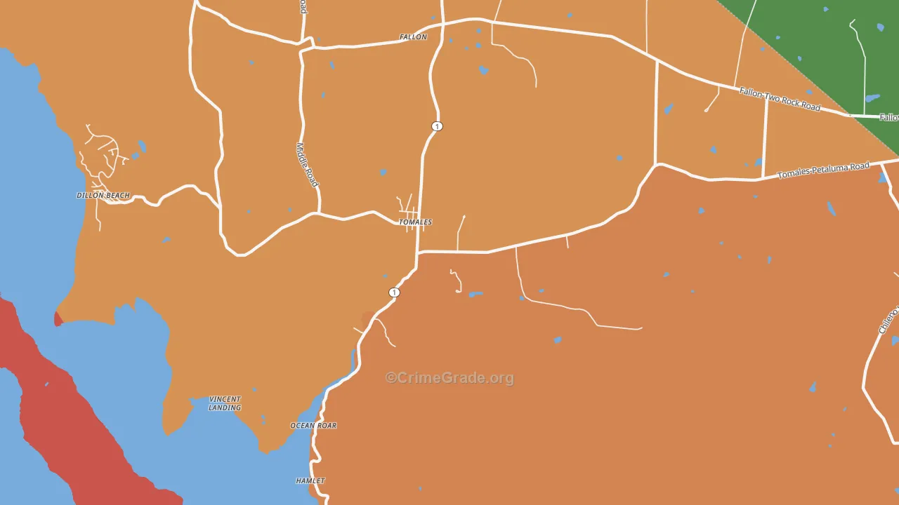Tomales, CA Map of Vandalism Rates