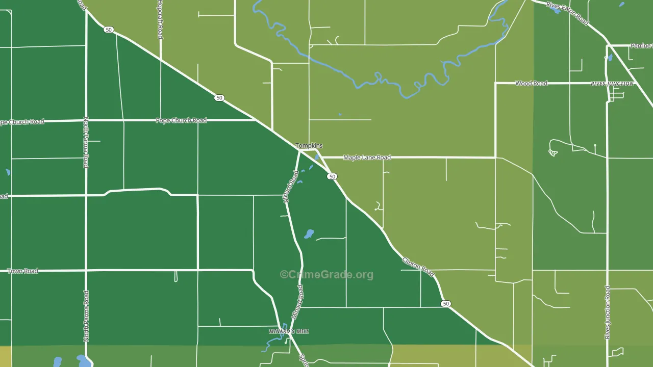 Tompkins, MI Map of Vandalism Rates