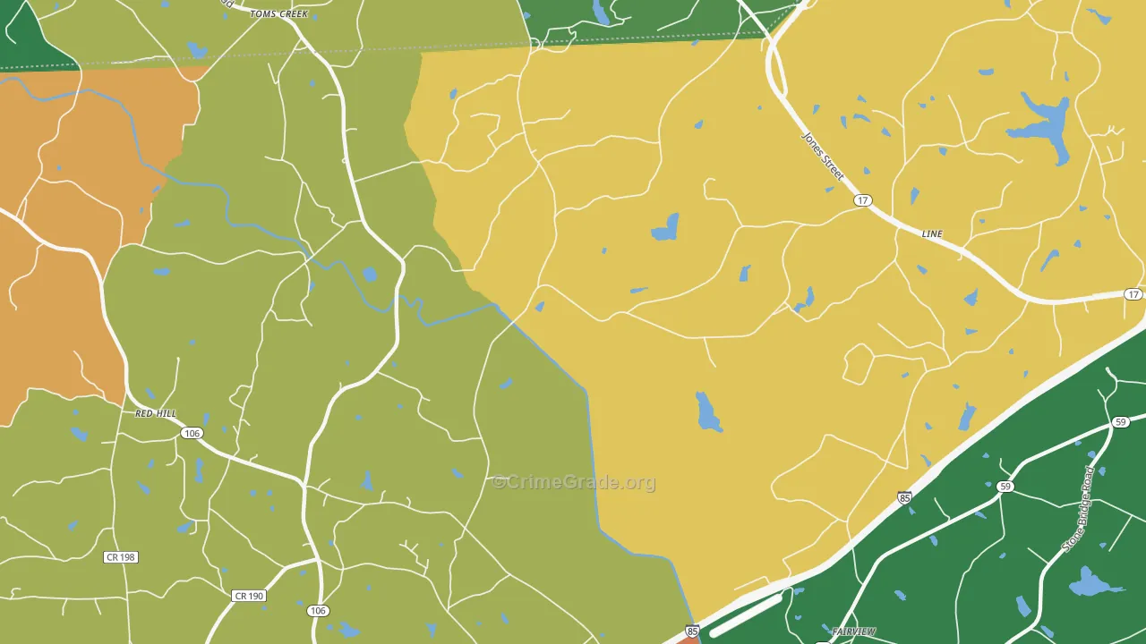 Toms Creek, GA Map of Vandalism Rates