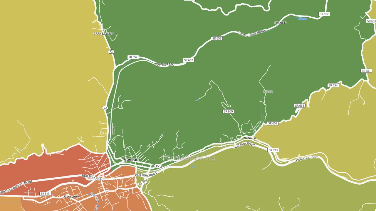 Toms Creek, VA Map of Vandalism Rates