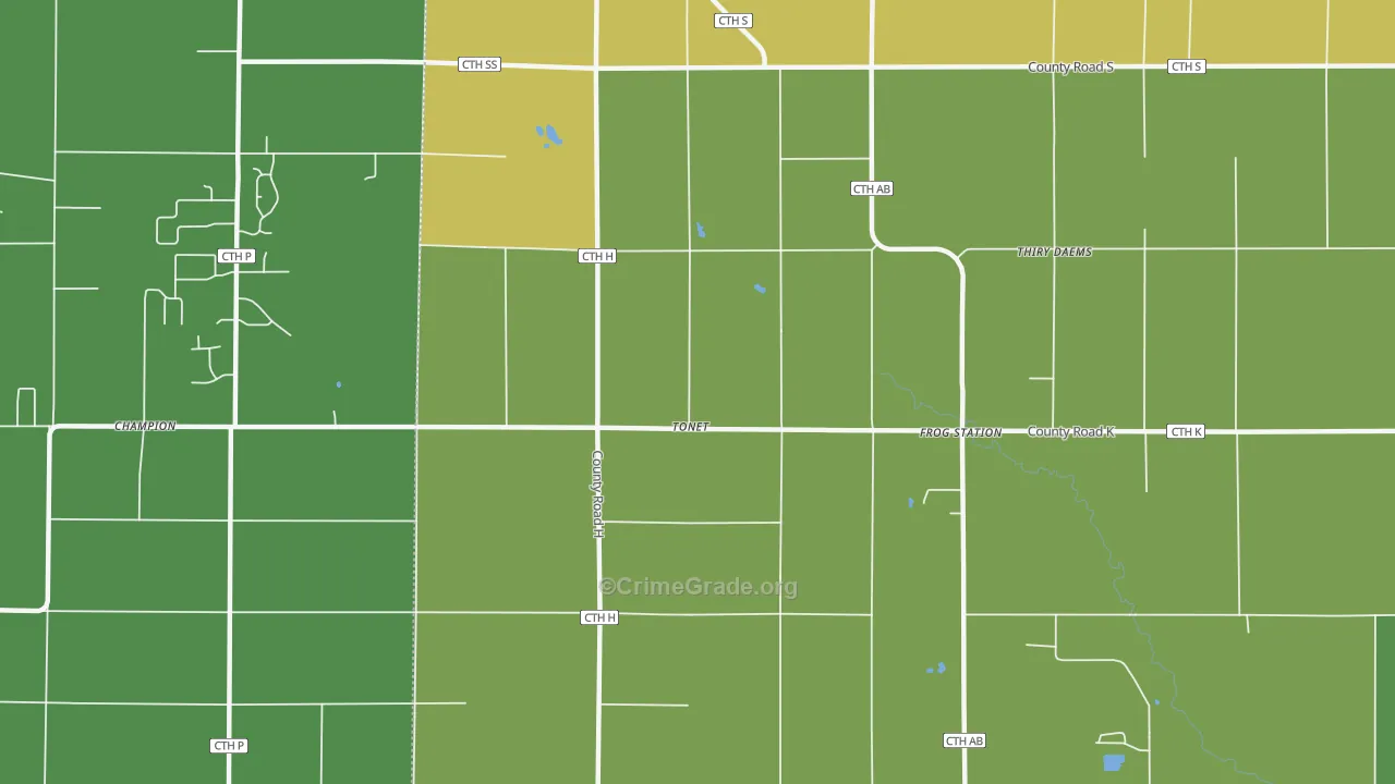 Tonet, WI Map of Vandalism Rates