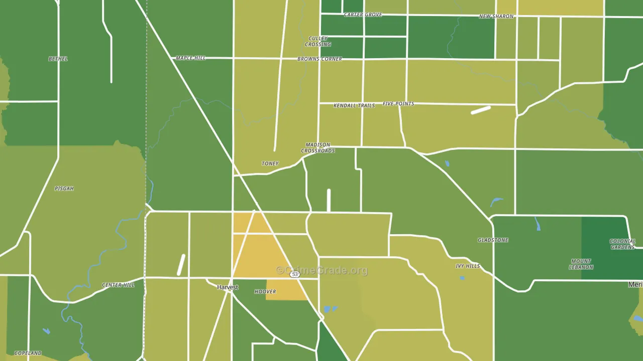 Toney, AL Map of Vandalism Rates