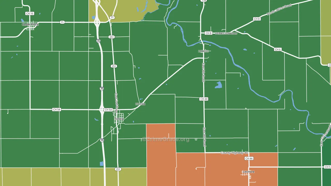 Tonica, IL Map of Vandalism Rates