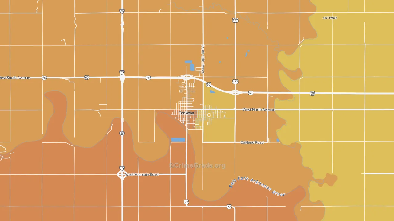 Tonkawa, OK Map of Vandalism Rates