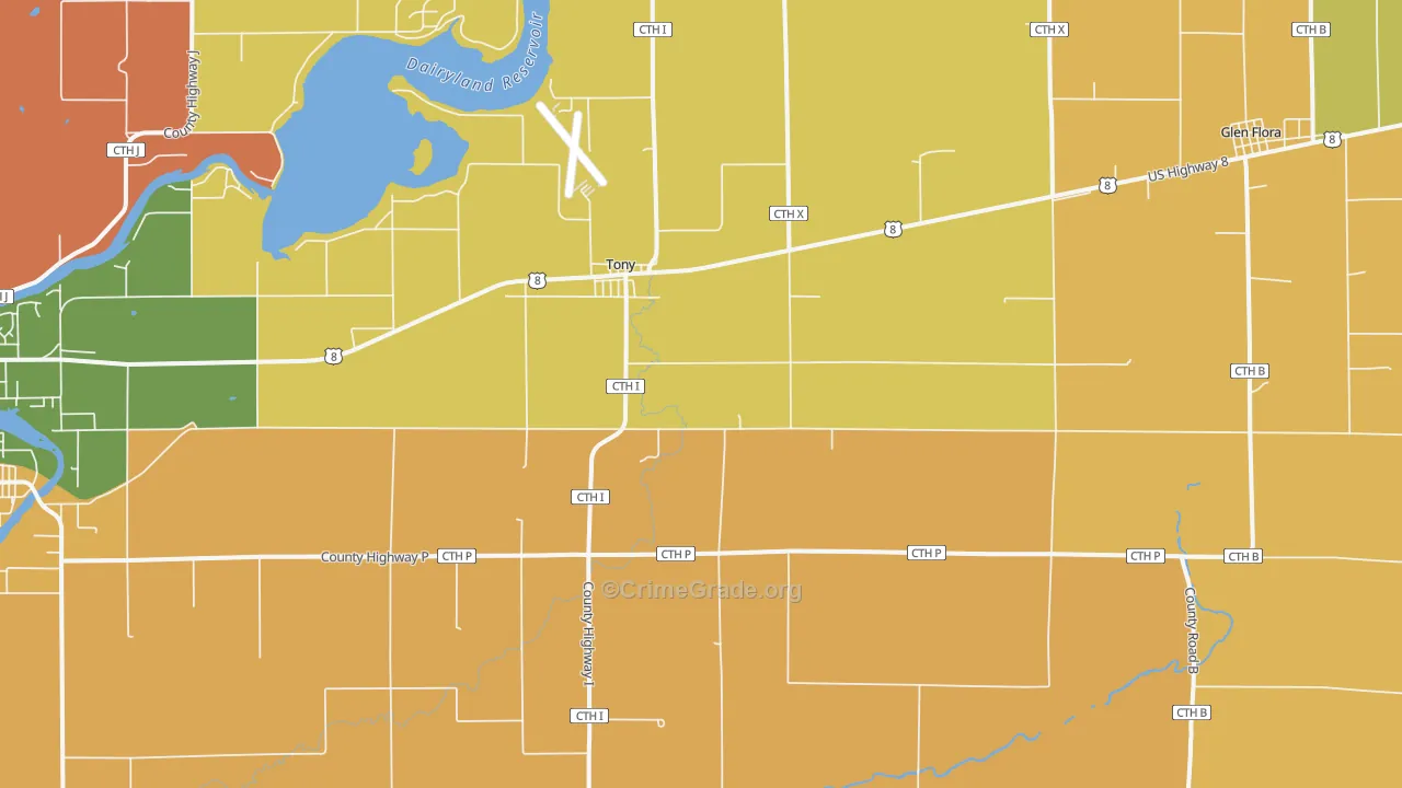 Tony, WI Map of Vandalism Rates