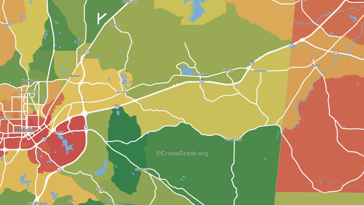 Toomsuba, MS Map of Vandalism Rates