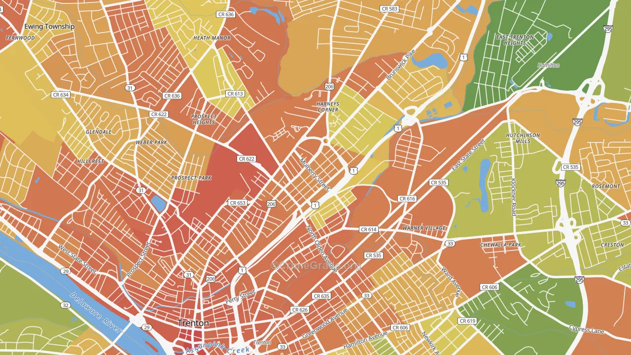 Top Road, Trenton, NJ Map of Vandalism Rates
