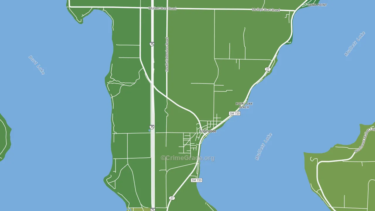 Topinabee, MI Map of Vandalism Rates