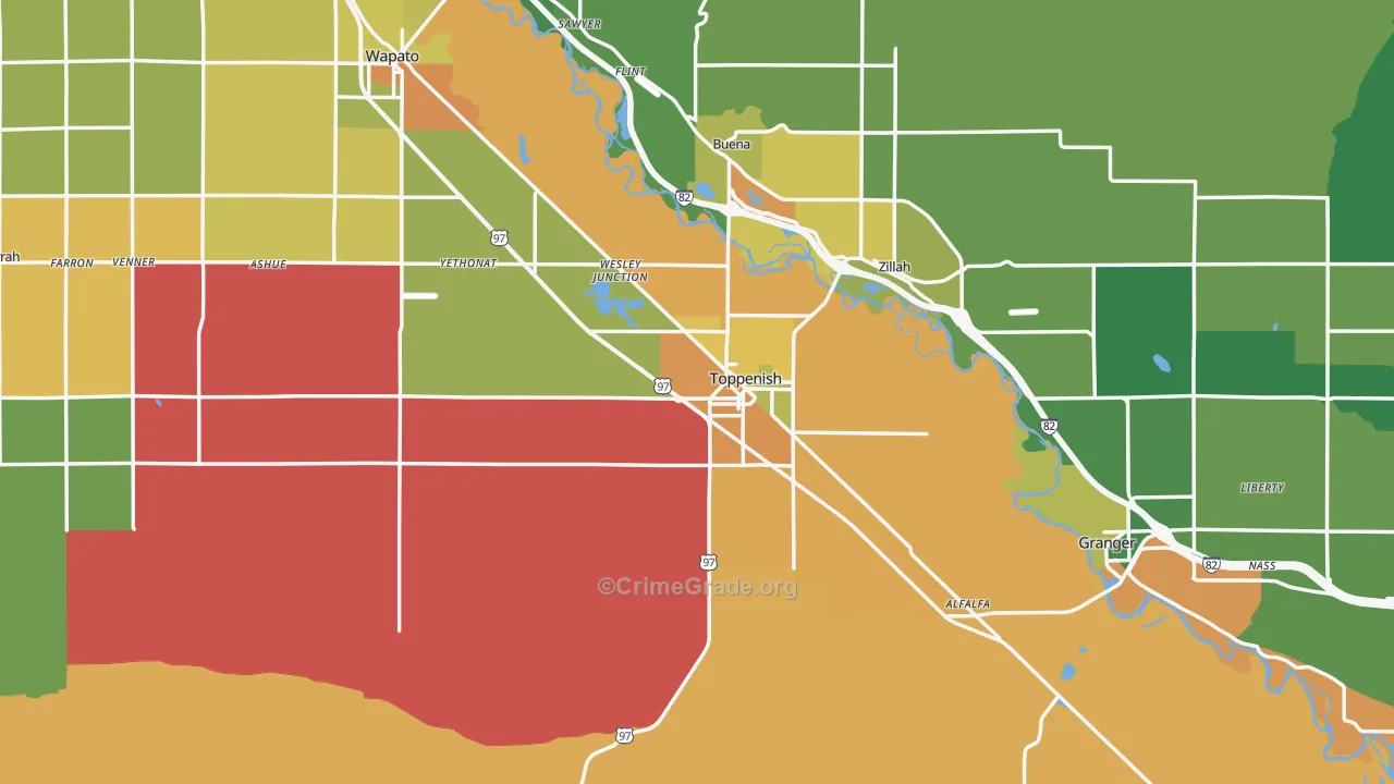 Toppenish, WA Map of Vandalism Rates