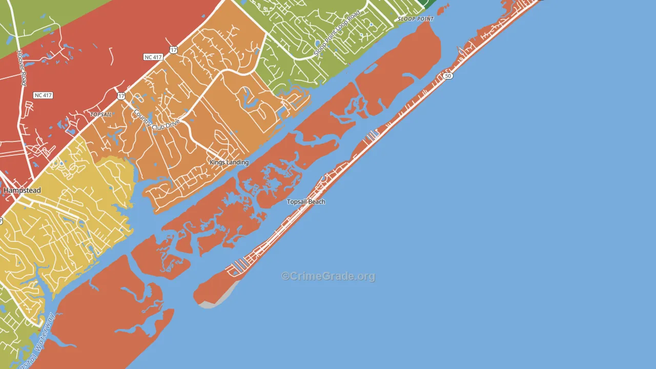 Topsail Beach, NC Map of Vandalism Rates
