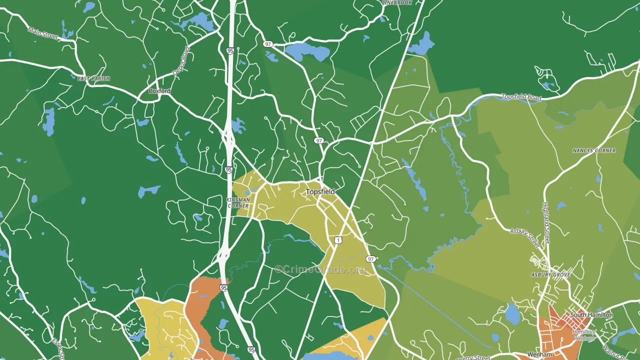 Topsfield, MA Map of Vandalism Rates