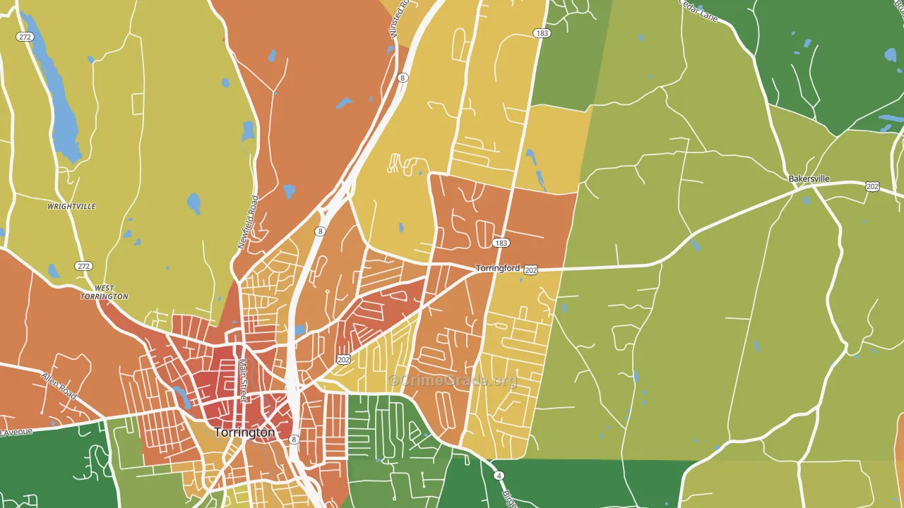 Torringford, Torrington, CT Map of Vandalism Rates