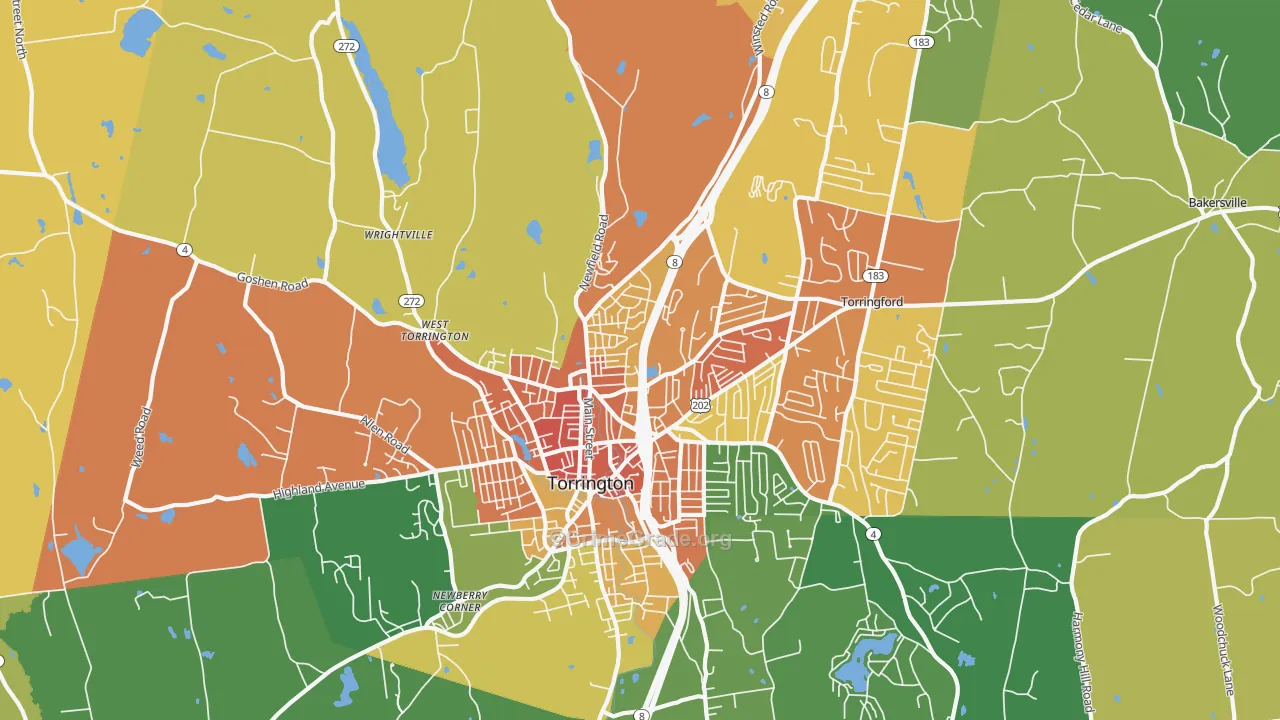 Torrington, CT Map of Vandalism Rates