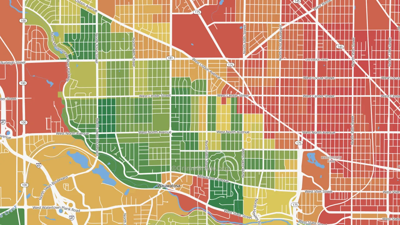 Tosa East Towne, Wauwatosa, WI Map of Vandalism Rates