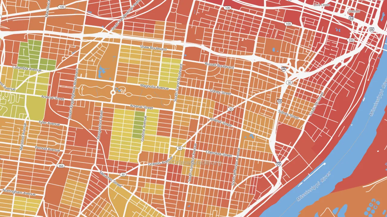 Tower Grove East, St. Louis, MO Map of Vandalism Rates