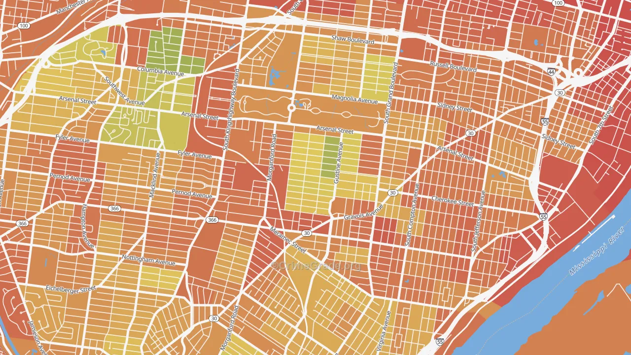 Tower Grove South, St. Louis, MO Map of Vandalism Rates