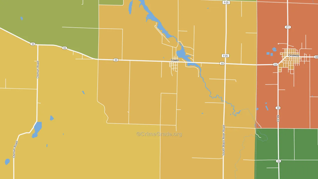 Tower, MI Map of Vandalism Rates