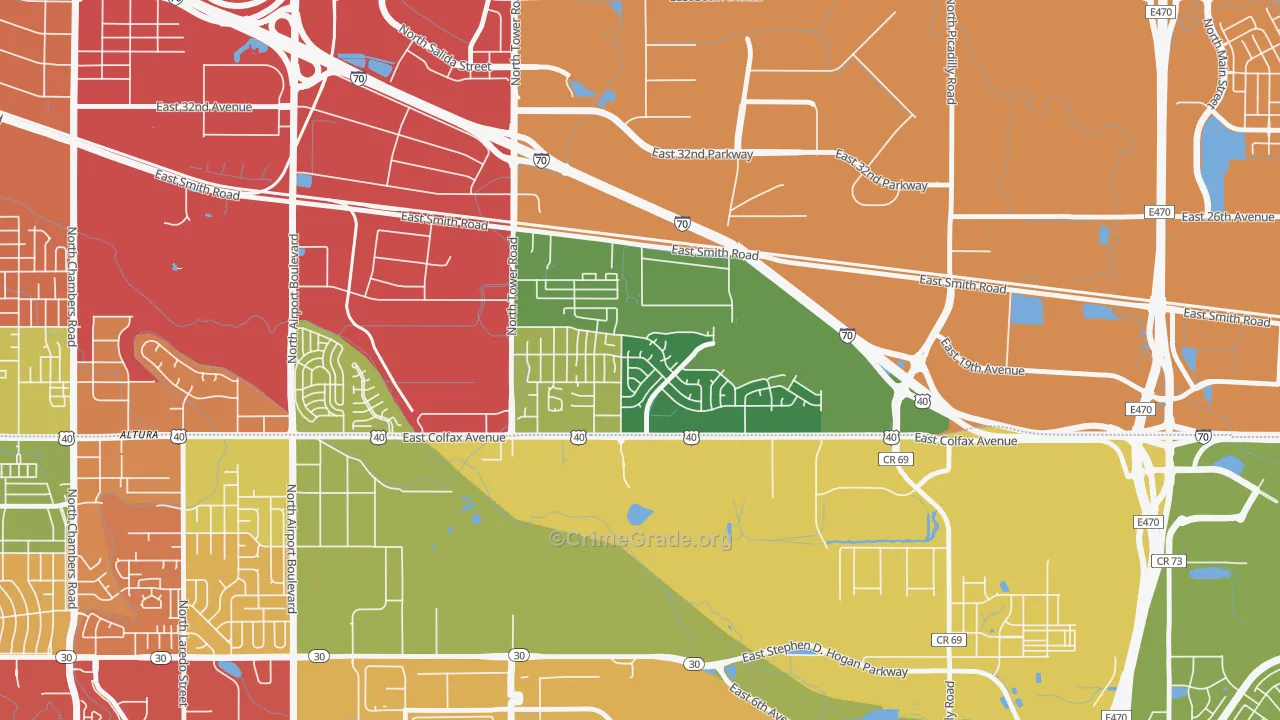 Tower Triangle, Aurora, CO Map of Vandalism Rates