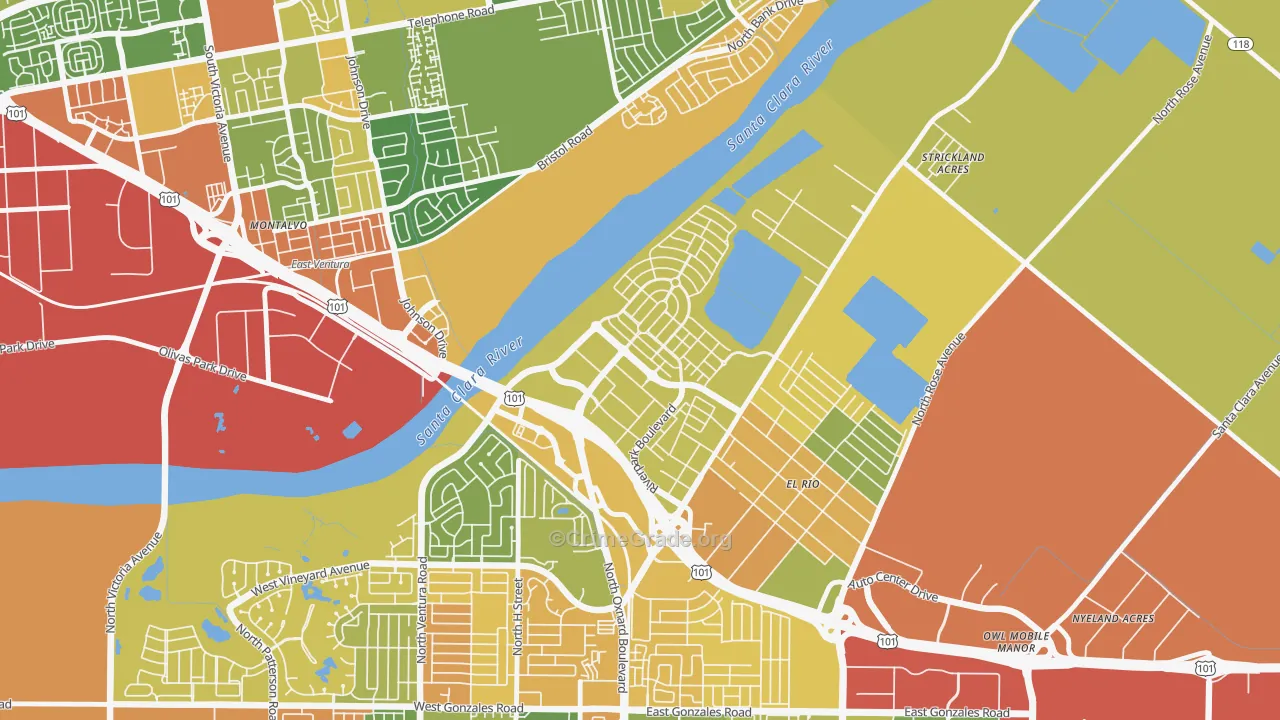 Town Center, Oxnard, CA Map of Vandalism Rates