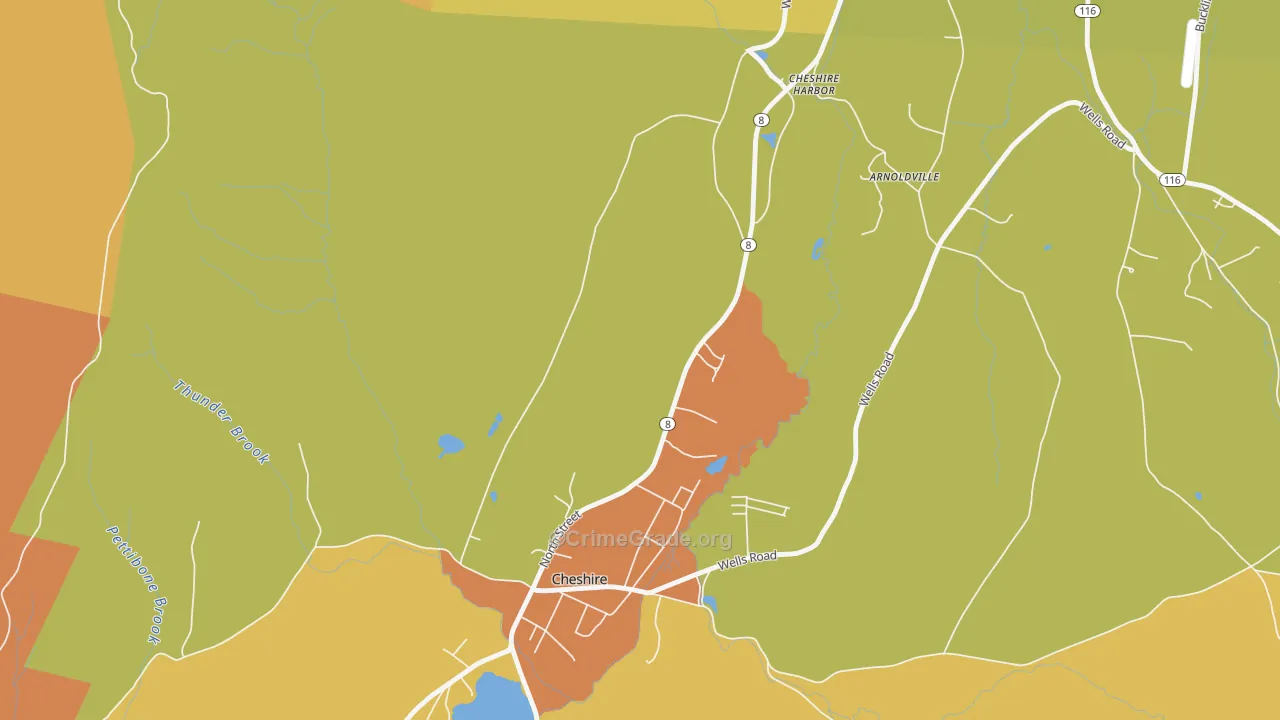 Town Crest Village, MA Map of Vandalism Rates