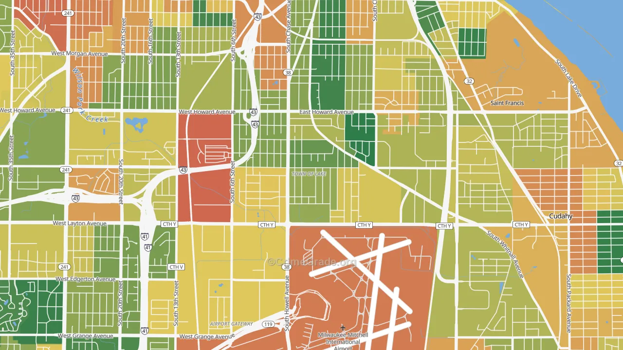 Town of Lake, Milwaukee, WI Map of Vandalism Rates