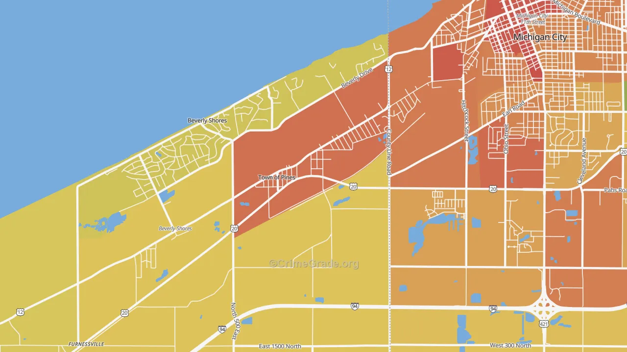 Town of Pines, IN Map of Vandalism Rates