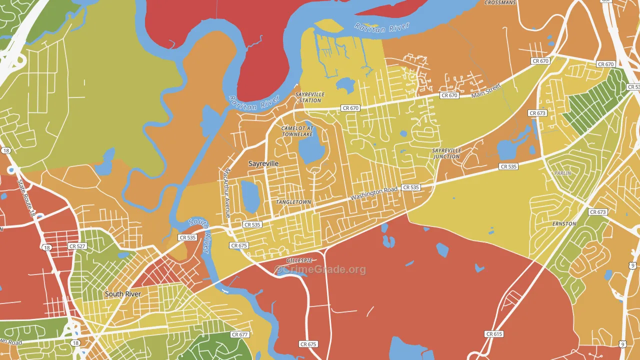 Townelake, Sayreville, NJ Map of Vandalism Rates