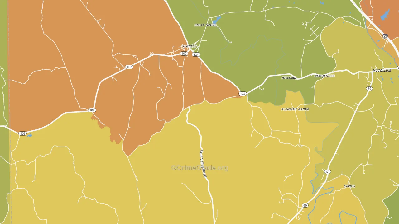 Townley, AL Map of Vandalism Rates