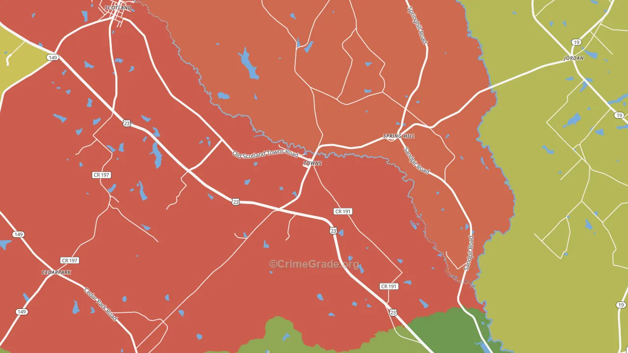 Towns, GA Map of Vandalism Rates