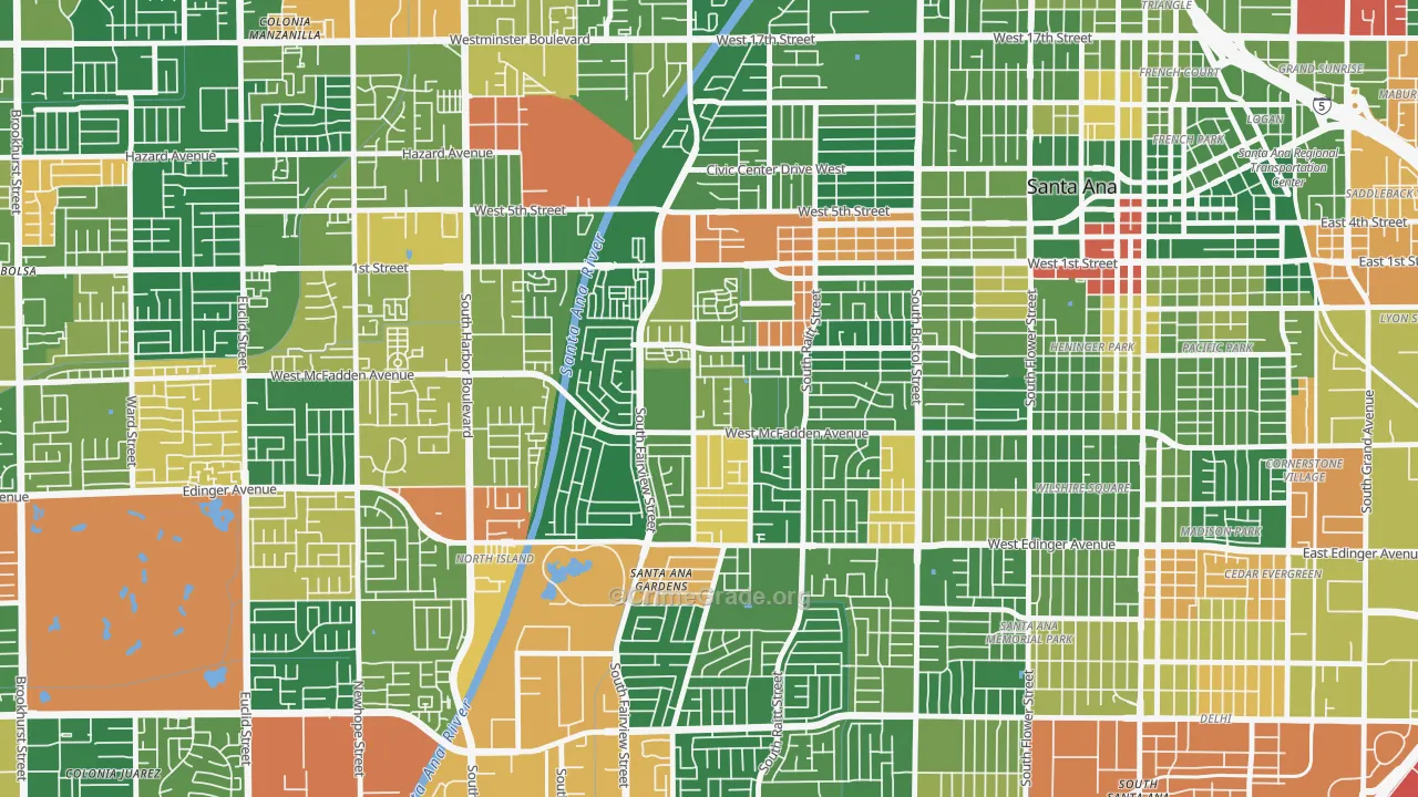 Townsend-Raitt, Santa Ana, CA Map of Vandalism Rates