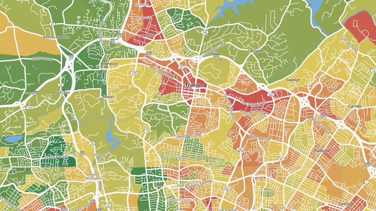 Towson, MD Map of Vandalism Rates