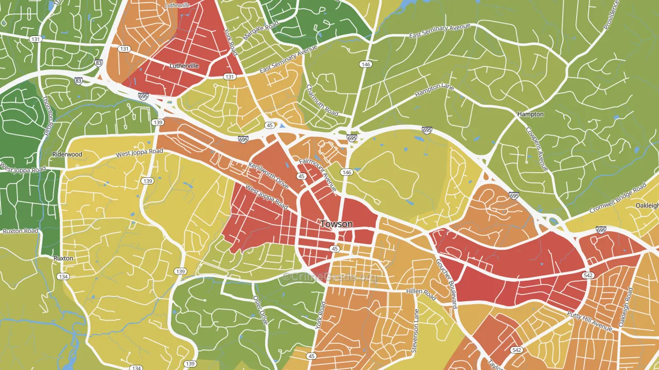 Towson Park, Towson, MD Map of Vandalism Rates