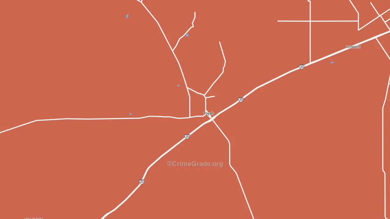 Toyah, TX Map of Vandalism Rates