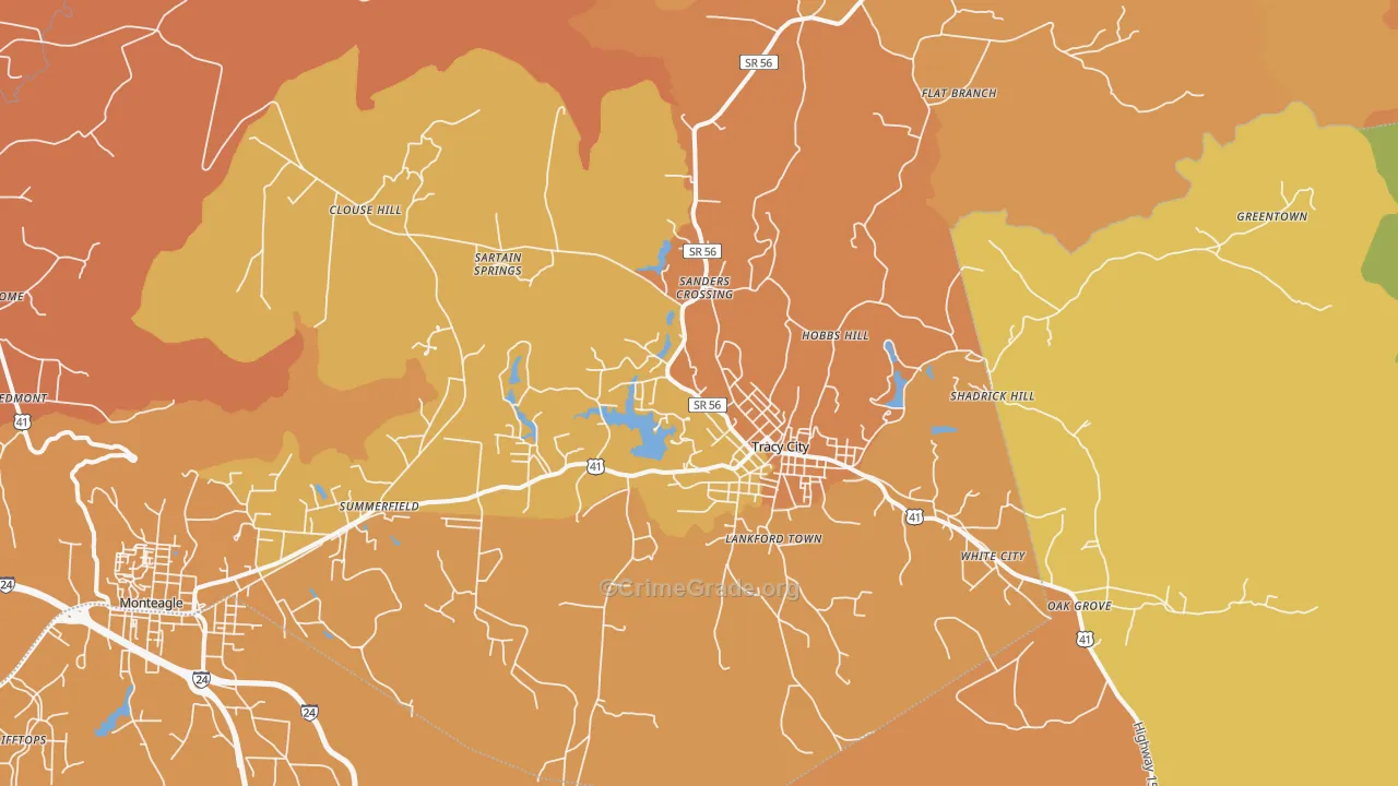 Tracy City, TN Map of Vandalism Rates