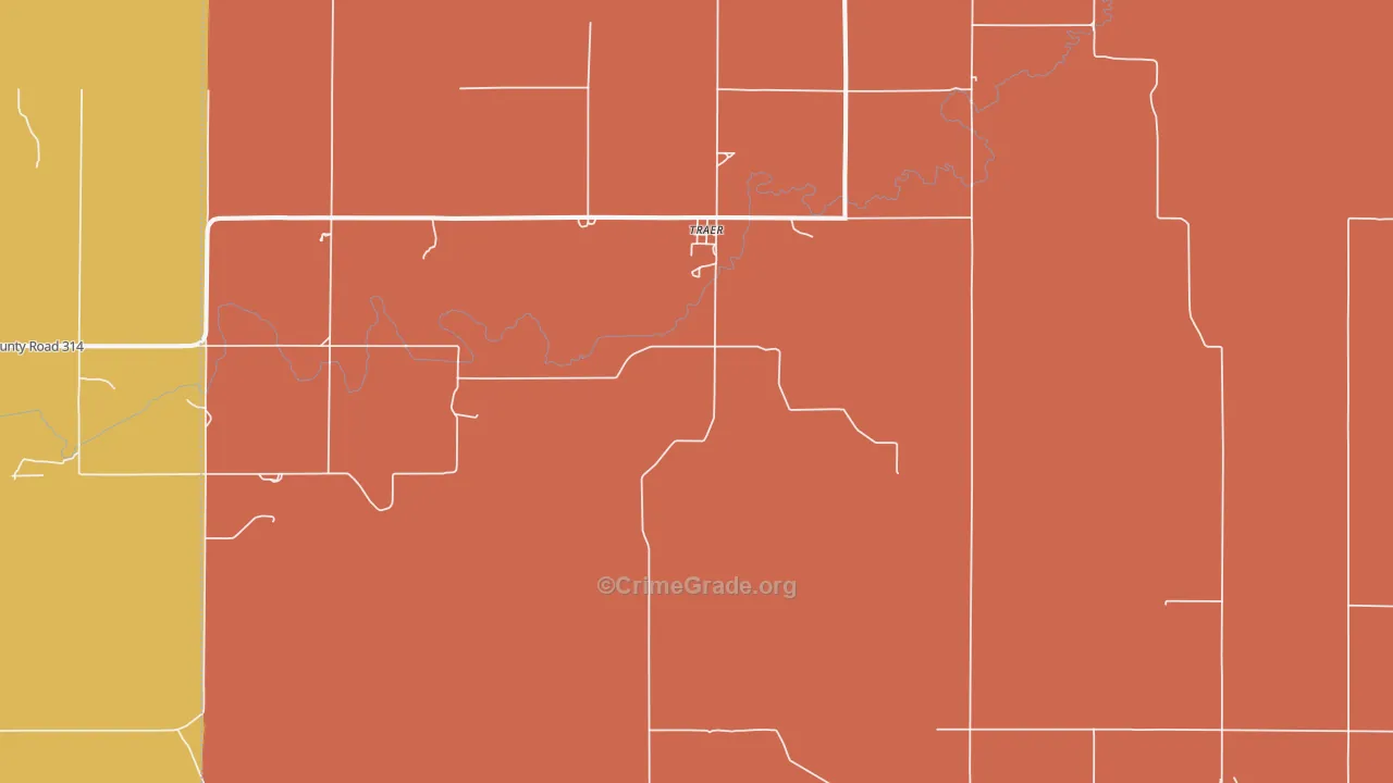 Traer, KS Map of Vandalism Rates