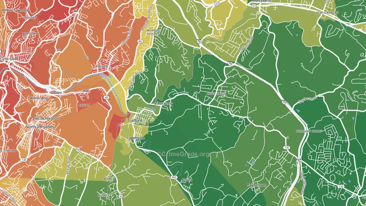 Trafford, PA Map of Vandalism Rates