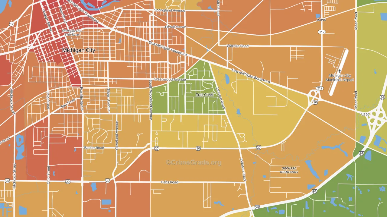 Trail Creek, IN Map of Vandalism Rates