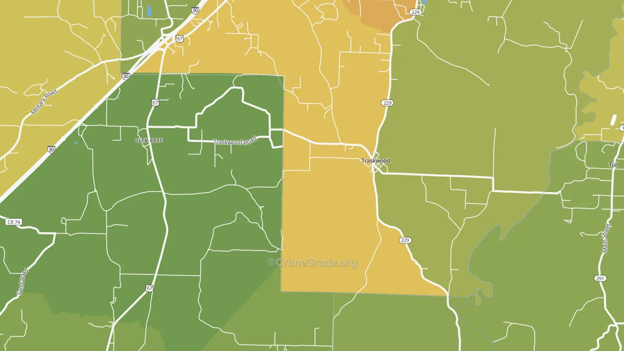 Traskwood, AR Map of Vandalism Rates