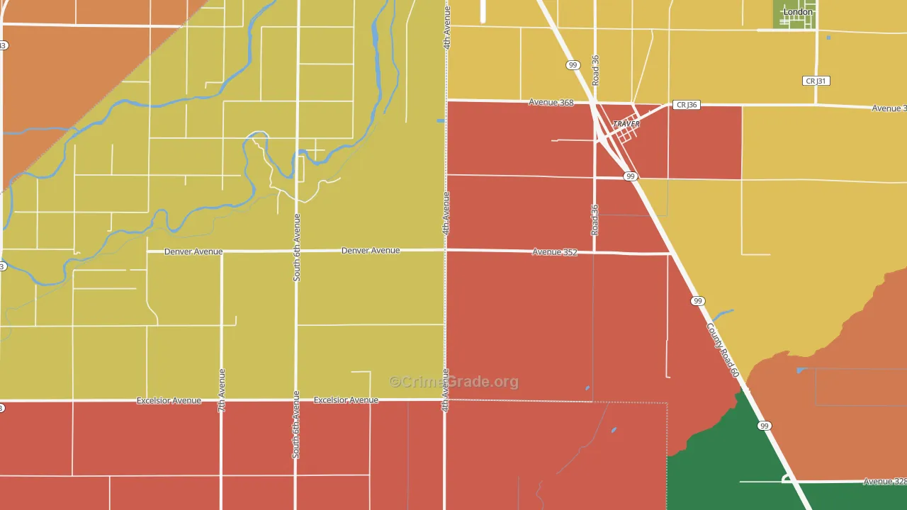 Traver, CA Map of Vandalism Rates