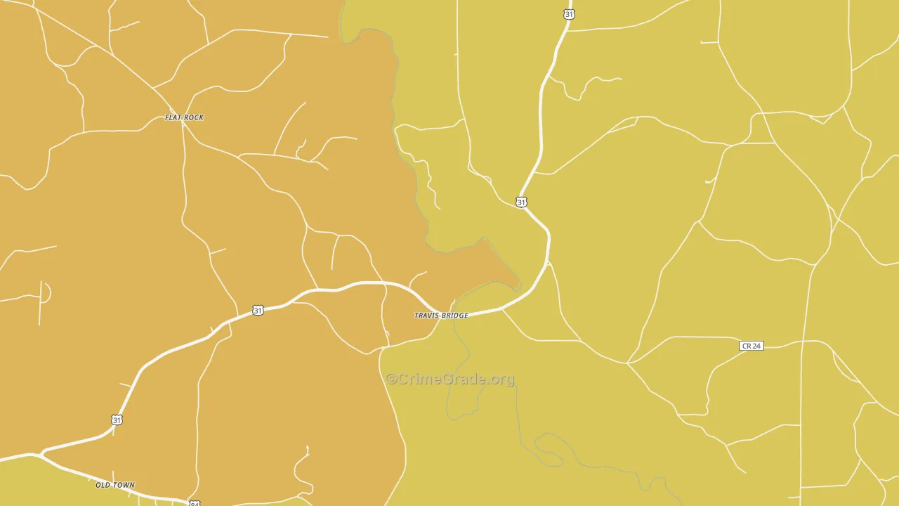 Travis Bridge, AL Map of Vandalism Rates